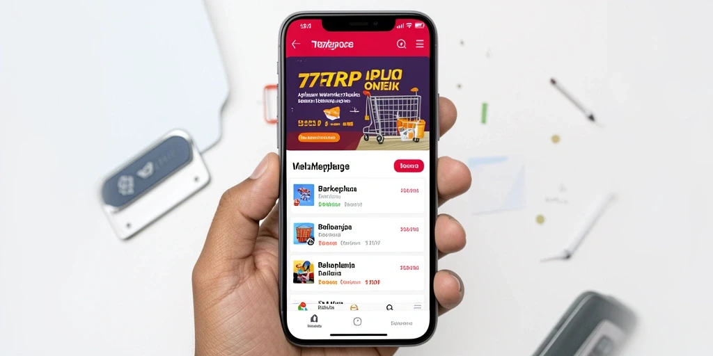 Antarmuka aplikasi Marketplace 77RP yang modern dan user-friendly.