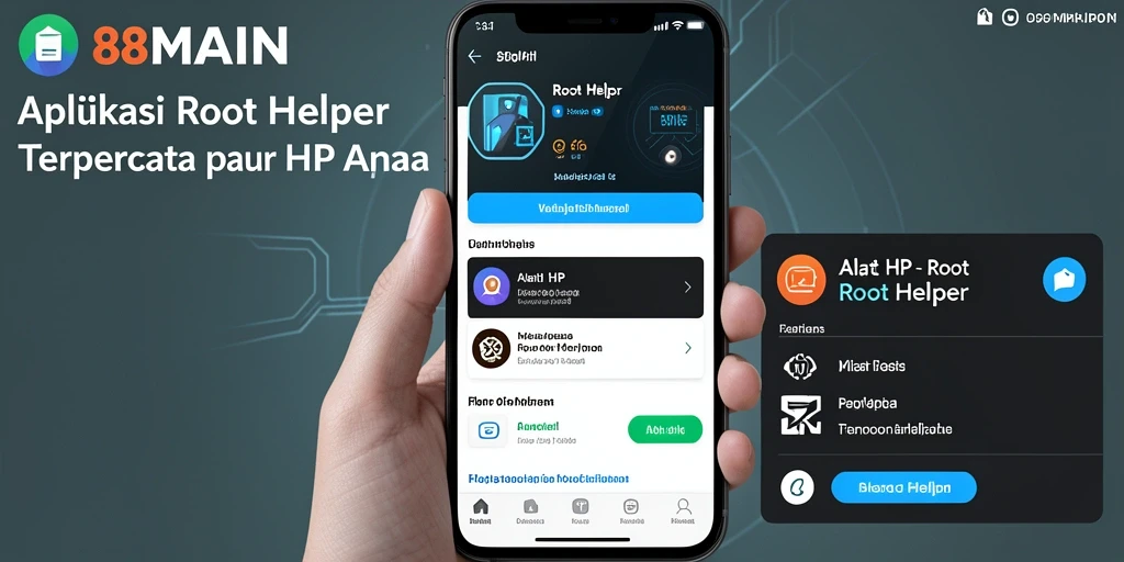 Tampilan antarmuka aplikasi Root Helper 88MAIN yang sederhana dan fungsional.