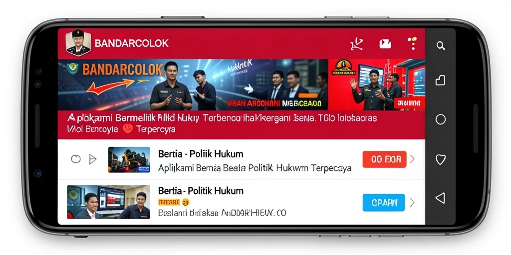 Tampilan antarmuka apliksi BANDARCOLOK menampilkan berita politik dan hukum terkini.