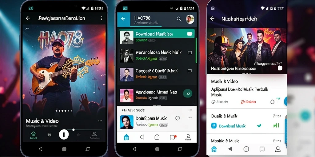 Tampilan antarmuka aplikasi HAO788 dengan fitur Download Musik yang lengkap.