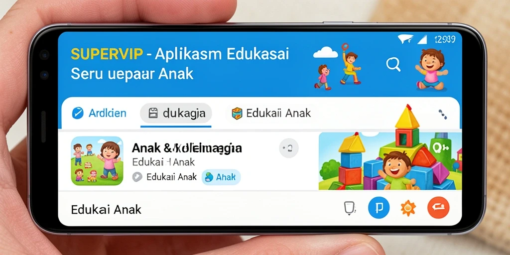 Antarmuka aplikasi SUPERVIP yang ceria dan menarik untuk anak-anak.