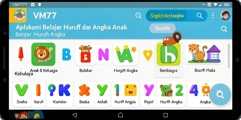 Antarmuka interaktif yang cerah dan menarik untuk belajar huruf dan angka.